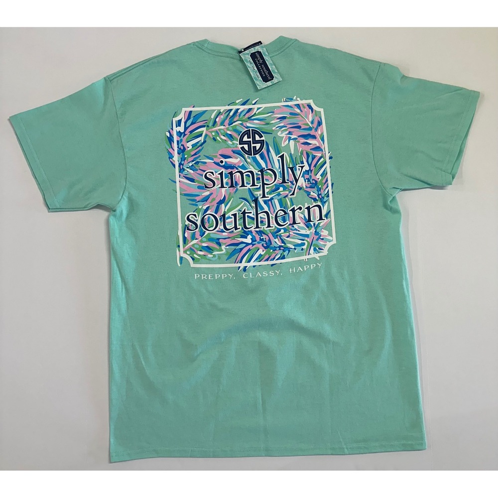 Simply Southern Mint Green Tropical Palm Leaf Graphic T-Shirt Large NEW
